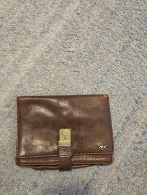 Vintage ACE Co Ltd Japan Genuine Leather Wallet Clutch Organizer Brown Bifold